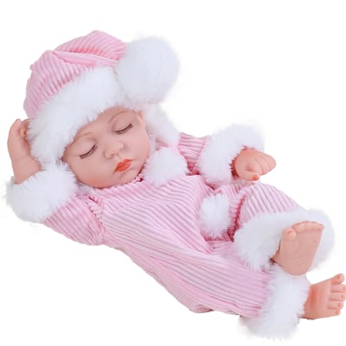 Csafyrt Babypuppen, die echt Aussehen, 12x4inch gekleidete bewegliche Gelenk Simulation Eye geschlossene Baby Boll Vinyl Posen Geschenk für Kinder rosa von Csafyrt
