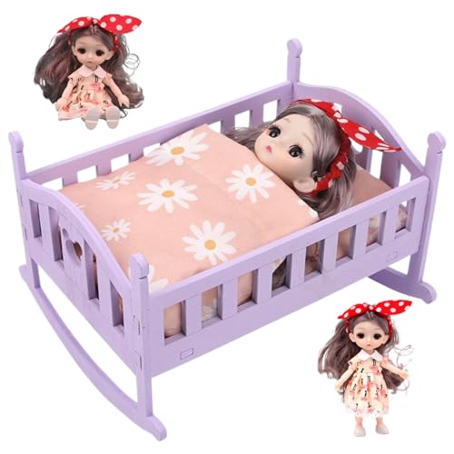 Csafyrt Babypuppenkrippe Set Babypuppenkrippe mit niedlicher Babypuppe Holzpuppe Crib Doll House Möbel kleine Babypuppenkrippe Accessoires für Kinder im Alter von 3+ von Csafyrt
