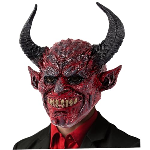 Csafyrt Devil Mask Scary Realistic Full Face Dämonmaske mit Ochsenhorn für Halloween, Maskerade, Cosplay -Requisiten, 13, 4x14, 6 Zoll von Csafyrt