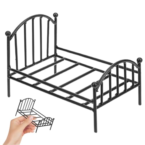 Dollhouse Bett Metall Einbett Miniatur Vintage Bett realistisches Puppenbett 6,3 x 4,3 x 3,9 Zoll 1 12 Skala Dollhouse Möbel Schwarz von Csafyrt