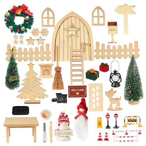 Csafyrt Feen -Tür -Kit Holz Weihnachten Miniatur Dollhouse Tür Realistische Puppenhaus Weihnachtsdekorationen für Garden Home Tisch von Csafyrt