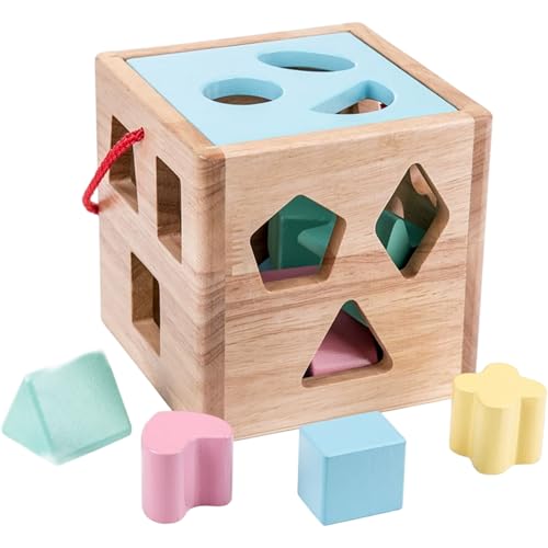 Csafyrt Form Sorter Toy 1 Set 12 Verschiedene Formen Holzsortierspielzeug mit Seilgriff pädagogische Montessori Fine Motor Smooth Sensory Game von Csafyrt