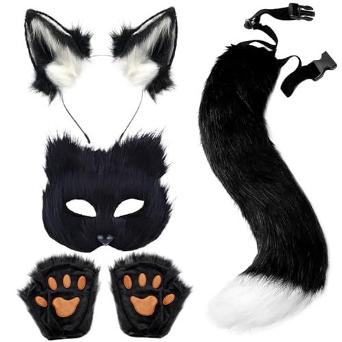 Csafyrt Fox Kostüm 4PCS Set White Black Cosplay Halloween Pelzing Kostüm Rollenspiele Pelry Wolf Cosplay Csafyrt Fox Kostüm 4PCS Set White Black Cosplay Halloween Pelzing Kostüm Rollenspiele Pelry Wolf Cosplay von Csafyrt