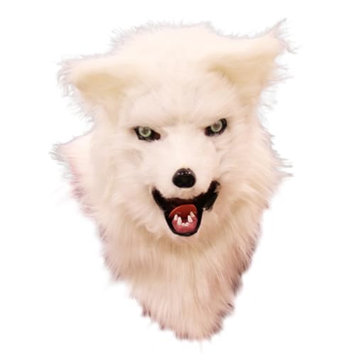 Csafyrt Fox Maske gruselige realistische Fuchs Fuchs pelziger Kopf Full Head Halloween Maske mit beweglicher Kiefer atmungsaktiv für Halloween -Kostüm Weiß Csafyrt Fox Maske gruselige realistische Fuchs Fuchs pelziger Kopf Full Head Halloween Maske mit beweglicher Kiefer atmungsaktiv für Halloween -Kostüm Weiß von Csafyrt