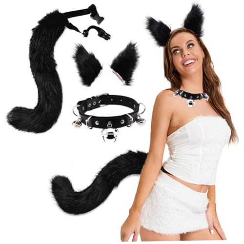 Csafyrt Fuchsohren und Schwanzset mit Lederhalshalshärte, weiche Fluzzy -Fuchsohren, verstellbarer Schwanz, realistisches pelziges Kostüm für Halloween -Cosplay -Party Maskerade, Schwarz Csafyrt Fuchsohren und Schwanzset mit Lederhalshalshärte, weiche Fluzzy -Fuchsohren, verstellbarer Schwanz, realistisches pelziges Kostüm für Halloween -Cosplay -Party Maskerade, Schwarz von Csafyrt
