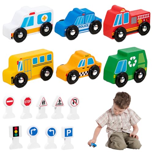 Csafyrt Holzspielzeugautos und Straßenschilder Spielen Set, Verkehrsthema Baby Spielzeug Glatte leichte umweltfreundliche Push-Holzautos für Jungen Mädchen Kleinkinder Csafyrt Holzspielzeugautos und Straßenschilder Spielen Set, Verkehrsthema Baby Spielzeug Glatte leichte umweltfreundliche Push-Holzautos für Jungen Mädchen Kleinkinder von Csafyrt