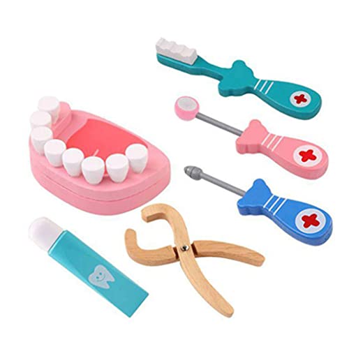 Csafyrt Holzzahnarztspielzeug -Kit vor, Spiele Zähne Tools Set Bildungsspielzeug für Doktorrollenspiele 6pcs von Csafyrt