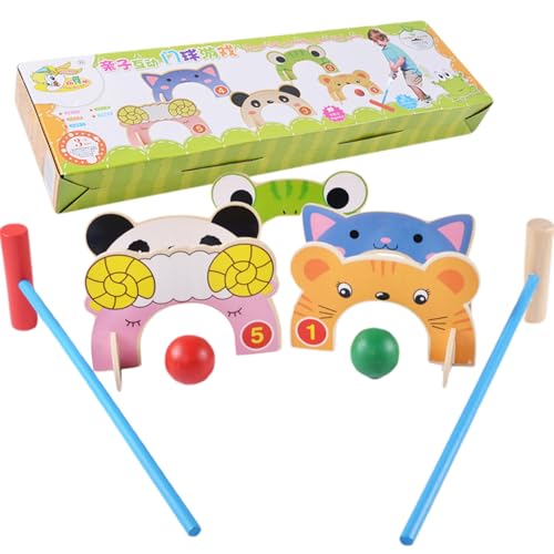 Csafyrt Krocket -Sets für Kinder Holz Cartoon Tier Krocket Set mit Schläger Wickets Bällen Glatte süße interaktive Spiele von Csafyrt