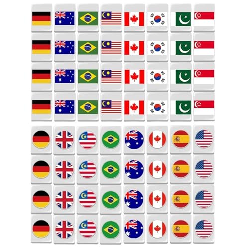 Csafyrt Mahjong Game Set 30mm Flag -Muster Mahjong Fliesen Set mit 64 Fliesen, Wiederverwendbare lustige Fliesen für Party, Bar, Zuhause, Festivalfeiern, Nationalflaggenstil von Csafyrt
