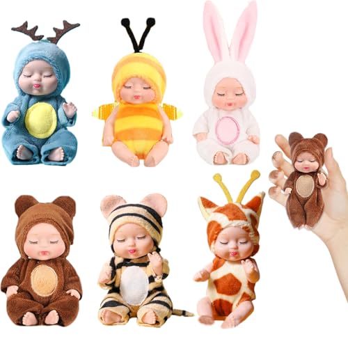 Mini Babypuppen 6pcs 4 Zoll niedliche Möglichkeiten kleine Babypuppen lebensee realistische Mini -Puppen mit tierischen Kleidung kleine Puppengeschenke für Kinder 3+ Geburtstag Babyparty von Csafyrt