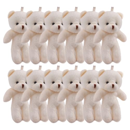 Csafyrt Mini Bears 12 pcs 4x3 Zoll lebensechter entzückender Baumwollbär -Plüsch mit hängenden Schleife für die wichtige Rucksackbalken Weiß von Csafyrt