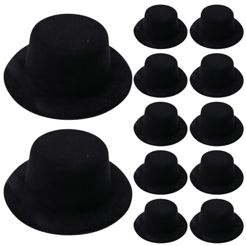 Csafyrt Mini Top Hut 12pcs schwarze Puppenhüte Filz schwarze Top -Hüte für Handwerkshaarzubehör Mini Weihnachtsschmuck für Partyversorgungsdekorationen von Csafyrt