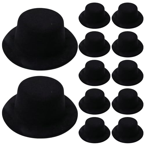 Csafyrt Mini Top Hut 12pcs schwarze Puppenhüte Filz schwarze Top -Hüte für Handwerkshaarzubehör Mini Weihnachtsschmuck für Partyversorgungsdekorationen von Csafyrt