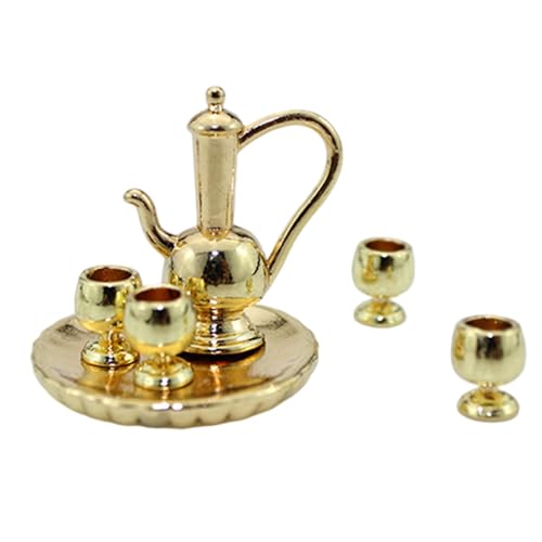 Miniature -Tee -Set, 1 12 -Skala -Goldlegierung Mini -Tee -Set mit Mini -Tassen, Teekannen und Tablett für Puppenhausdekorationen Kindergeschenke von Csafyrt