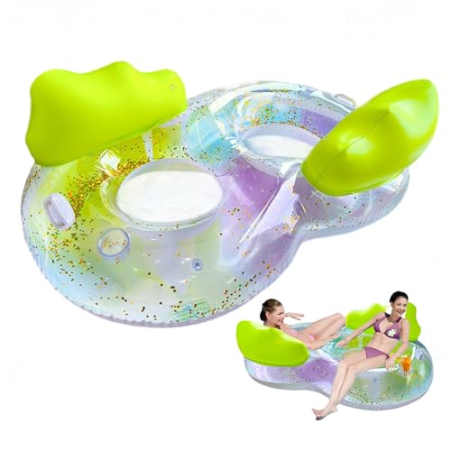 Csafyrt Poolschwimmer, 2 Personen schwimmender Poolstuhl mit 2 Tasse Halter und Rückenlehne, 57,1 Zoll aufblasbarer Stuhl mit Versiegelungsdüse ＆ Griff, PVC Lake Floats für Erwachsene von Csafyrt