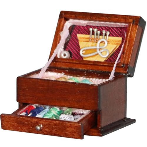 Puppennähungskit 1/12 Holz Mini Nähkit Doppelschicht Mini -Nähkästen Simulation Miniaturpuppenhauszubehör von Csafyrt