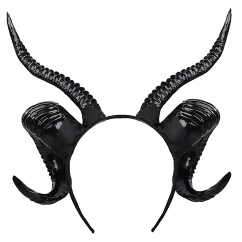 Csafyrt Schaf Horn Stirnband Strukturierte gotische Hörner Stirnband Schwarze glänzende Hörner 11.4x11.8in PP Cosplay für Devil Dämon Halloween Party von Csafyrt