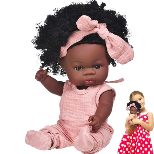 Csafyrt Schwarze Puppen, 13-Zoll-Vinyl gekleidet realistische Babypuppe mit Bowknot posiable niedliche afrikanische Babypuppen für Kinder im Alter von 4 bis 6 Schwarz von Csafyrt