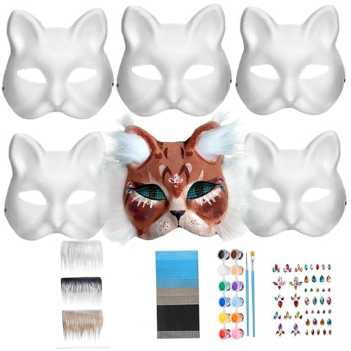Csafyrt Therian Mask Kit DIY Cat Mask Kit mit pelzigem Streifen Augennetz Strass Aufkleber 12 Farben Farbe und Pinsel Csafyrt Therian Mask Kit DIY Cat Mask Kit mit pelzigem Streifen Augennetz Strass Aufkleber 12 Farben Farbe und Pinsel von Csafyrt