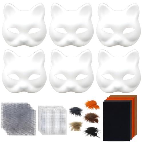 Csafyrt Therian Mask Kit DIY Papier leeres Katzenmask -Kit mit pelzigem Streifen Filzstoff für Maskerade Party Cosplay -Kostüm Csafyrt Therian Mask Kit DIY Papier leeres Katzenmask -Kit mit pelzigem Streifen Filzstoff für Maskerade Party Cosplay -Kostüm von Csafyrt