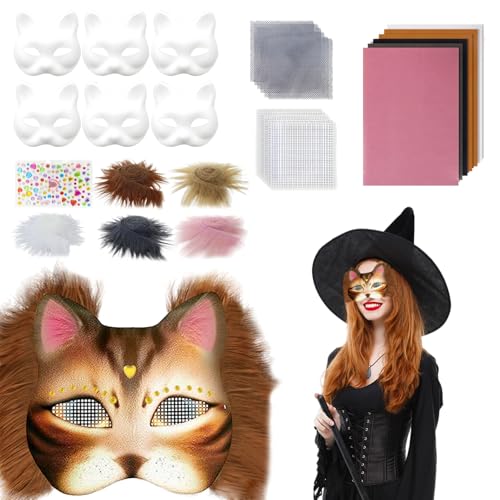 Csafyrt Therian Mask Kit Realistische leere halbe Gesichtskatze Maske mit Filzstoffblech, Plüsch -Kunstpelzen und Augennetz dekoratives Tierkostüm für Maskerade, Cosplay -Party, Hellbraun von Csafyrt