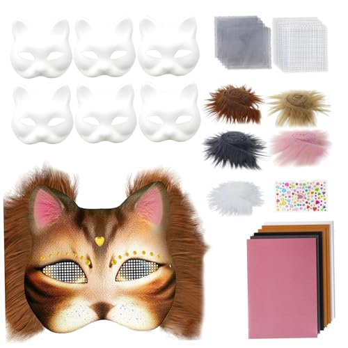 Csafyrt Therian Mask Kit realistische leere halbe Gesichtskatze Maske mit Filzstoffblech Plüscht von Csafyrt