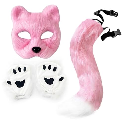 Csafyrt Therian Mask and Tail Plush Furry Mask Cosplay Costume Set with Fox Tail Paw Gloves Halloween Christmas Party Csafyrt Therian Mask and Tail Plush Furry Mask Cosplay Costume Set with Fox Tail Paw Gloves Halloween Christmas Party von Csafyrt