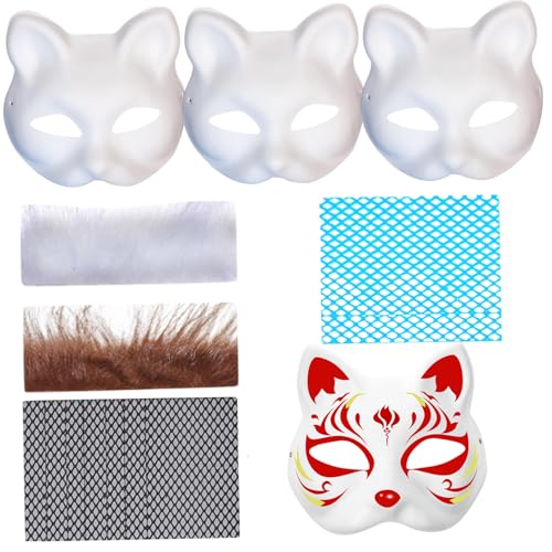 Csafyrt Therian Maske 3PCS Blankes Halfface -Katzenmaske mit Pelzen und Augennähte DIY, um weißes Tier für Halloween -Maskerade- und Cosplay -Partys zu malen Csafyrt Therian Maske 3PCS Blankes Halfface -Katzenmaske mit Pelzen und Augennähte DIY, um weißes Tier für Halloween -Maskerade- und Cosplay -Partys zu malen von Csafyrt