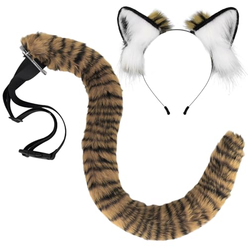 Csafyrt Tigerohren Stirnband- und Tigerschwanzset, Simulationskostüm, weiche pelzige Ohren, biegsamer Kunstschwanz mit verstellbarem Riemen für Halloween -Cosplay -Party -Kostümzubehör, Style 2 Csafyrt Tigerohren Stirnband- und Tigerschwanzset, Simulationskostüm, weiche pelzige Ohren, biegsamer Kunstschwanz mit verstellbarem Riemen für Halloween -Cosplay -Party -Kostümzubehör, Style 2 von Csafyrt