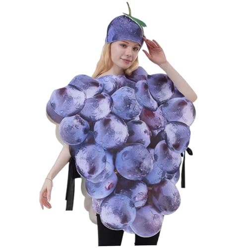 Csafyrt Trauben Kostüm, lustige realistische Obstoben Frauen Polyester Einer Größe Trauben Bündel Kostüm mit Hut für lustige Food -Party von Csafyrt