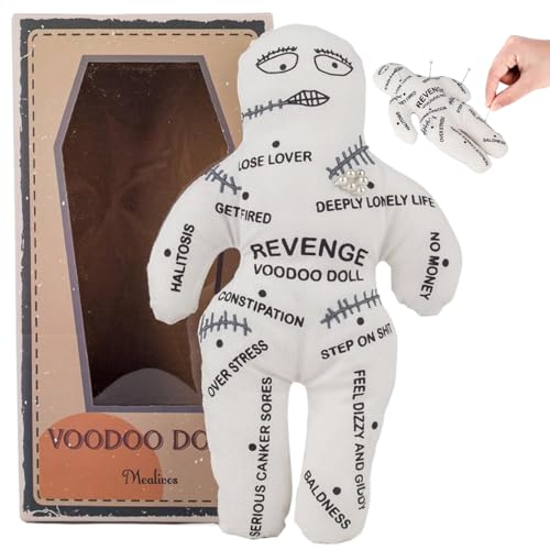 Csafyrt Voodoo Dolls 8,5x5,1 '' White Polyester Baumwolle Gruselpuppe mit unruhigen Drucken gruselige Puppe Rache Negative Horrorpuppen für emotionale Veröffentlichung von Csafyrt
