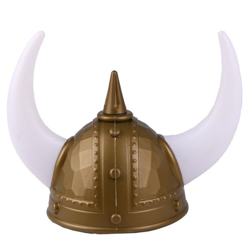 Csafyrt Wikingerhut Klassiker mittelalterlicher Helm lebensechter Wikingerhelm mit Hörnern Erwachsenen Partyhüten für Halloween, Kostümparty, Golden von Csafyrt
