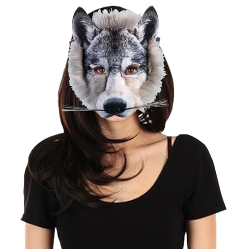 Csafyrt Wolf Maske, halbgesichts Tiermaske mit elastischem Riemen, pelzige Therian-Maske, 8,3x6.7x3.2 Lustige Cosplay-Kostümmaske für Maskerade-Party von Csafyrt