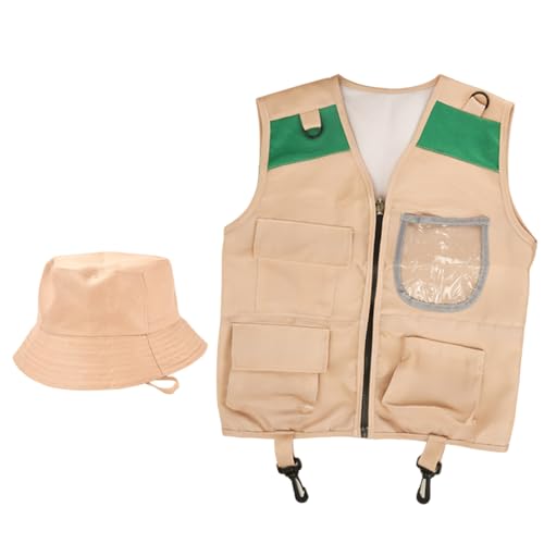Csafyrt Zoo Keeper Kostüm für Kinder, Stoff Paläontologe Kostümkinder umfasst Weste & Hut, Dress -up -Kostüme für Halloween, Cosplay & mehr, Geschenke für, Grün von Csafyrt