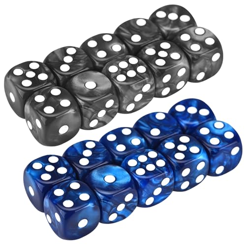 Csafyrt D6 DICE 20pcs 16mm Perlmuster 6-seitig-Würfeln Set Acryl Round Corner Dice Games mit 1-6 lustigen Spielen für Partyversorgungen Schwarz und Blau von Csafyrt