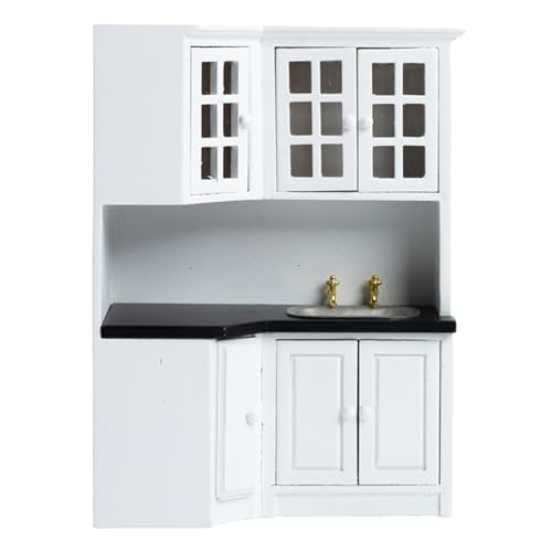 Csafyrt Dollhouse Kitchen 1 12 Skala Dollhouse Möbel Holzküchenschrank Kochset Möbel für DIY -Szenenzubehör von Csafyrt