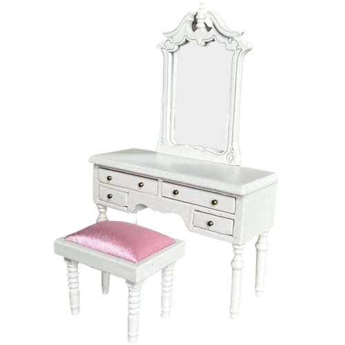 Dollhouse Möbel Set 1:12 Miniatur -Kommode Tisch mit Spiegel und Stuhl Kit Holzpuppenhaus Schlafzimmer Möbel Dollhouse Möbel Set 1:12 Miniatur -Kommode Tisch mit Spiegel und Stuhl Kit Holzpuppenhaus Schlafzimmer Möbel von Csafyrt