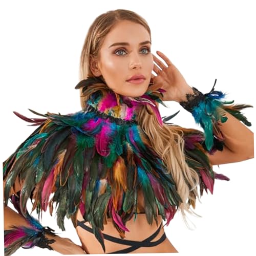Federn Schal mit 2 Armband 3pcs/Set Bunt Halloween Federn Cape mit Krawattengurt realistischer gotischer Kragen für Party, Kostüm, Cosplay von Csafyrt
