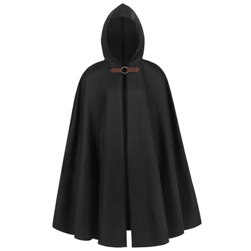 Mittelalterlicher Umhang, Vintage Black Cloak mit Kapuze, Renaissance -Kapuze -Robe mit Metallschleifenverschluss für Halloween -Rollenspiele Mittelalterlicher Umhang, Vintage Black Cloak mit Kapuze, Renaissance -Kapuze -Robe mit Metallschleifenverschluss für Halloween -Rollenspiele von Csafyrt