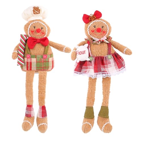 Csnbfiop 2pcs Lebkuchen Mann Plüschpuppen Set Handgefertigte Weihnachtsgefüllte Keksjunge Mädchen Figur Ornamente Hängen Anhänger von Csnbfiop