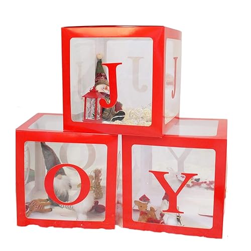 Ctwezoikmt Weihnachtsdekorationen, Große Rote Transparente Joy Box Joy Blocks Dekorationen für Feiertagspartydekorationen, Heimdekoration, Langlebig, 30 X 30 cm von Ctwezoikmt