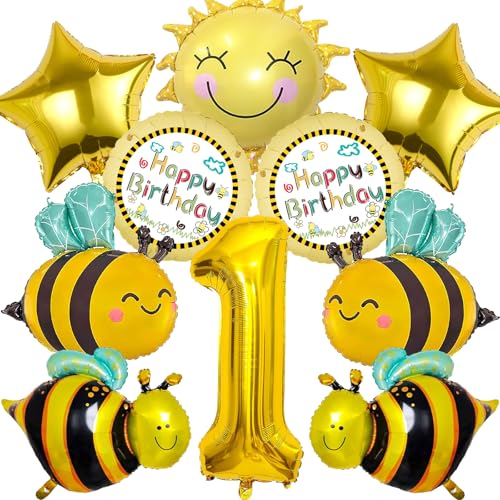 Ctxtqtdt 10 Stück Biene Geburtstagsdeko 1 Jahr Junge Mädchen, Biene Luftballons Set, Party Deko Ballons, Folienballon Deko, Kinder Luftballons Deko, Geburtstag Deko Party Luftballons (1) von Ctxtqtdt