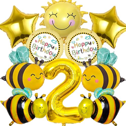 Ctxtqtdt 10 Stück Biene Geburtstagsdeko 2 Jahre Junge Mädchen, Biene Luftballons Set, Party Deko Ballons, Folienballon Deko, Kinder Luftballons Deko, Geburtstag Deko Party Luftballons (2) von Ctxtqtdt