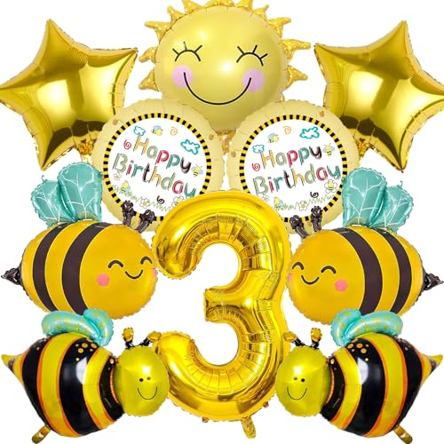 Ctxtqtdt 10 Stück Biene Geburtstagsdeko 3 Jahre Junge Mädchen, Biene Luftballons Set, Party Deko Ballons, Folienballon Deko, Kinder Luftballons Deko, Geburtstag Deko Party Luftballons (3) von Ctxtqtdt