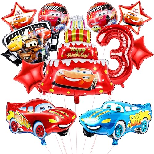 Ctxtqtdt 11 Stück Cars Luftballons Geburtstag Set 3 Jahre Junge, Mc-quen Geburtstagsdeko Folienballon, Rennwagen Kindergeburtstag Set, Geburtstag Party Deko Ballons Set für Kinder (3) von Ctxtqtdt