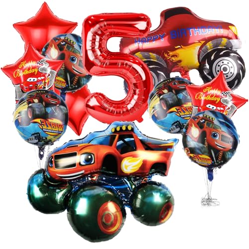 Ctxtqtdt 11 Stück Monste-truck Luftballons Geburtstag Set 5 Jahre Junge, Cars Geburtstagsdeko Folienballon, Rennwagen Kindergeburtstag Set, Geburtstag Party Deko Ballons Set für Kinder (5) von Ctxtqtdt