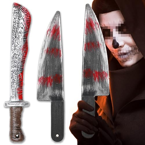 Ctxtqtdt 2 Stück Halloween Machete 40cm, Machete Halloween Kunststoff, Halloween Waffen Messer Wiederverwendbar für Halloween Karneval Kostüm Party (A) von Ctxtqtdt