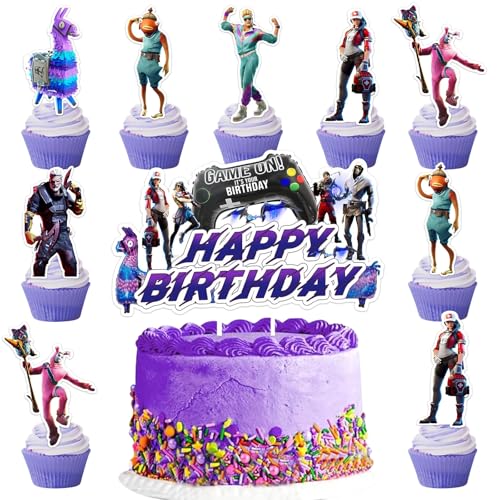 Ctxtqtdt 25 Stück Fortnit Tortendeko Jungen Nicht essbar, Fortnit Kuchen Deko Kindergeburtstag, Cake Topper Set, Happy Birthday Topper für Kinder Geburtstag Party Kuchen Dekoration Supplies (B) von Ctxtqtdt