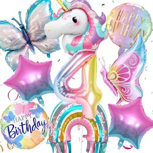 Ctxtqtdt 9 Stück Schmetterling Geburtstagsdeko 4 Jahre Mädchen, Schmetterling Luftballons Set, Party Deko Ballons, Kinder Geburtstag Deko Party Einhon Luftballons (4) von Ctxtqtdt