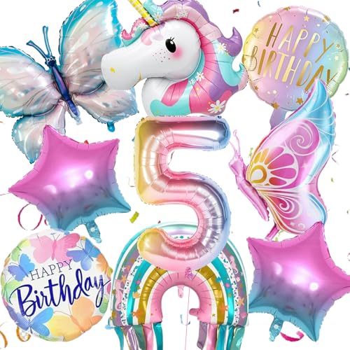 Ctxtqtdt 9 Stück Schmetterling Geburtstagsdeko 5 Jahre Mädchen, Schmetterling Luftballons Set, Party Deko Ballons, Kinder Geburtstag Deko Party Einhon Luftballons (5) von Ctxtqtdt